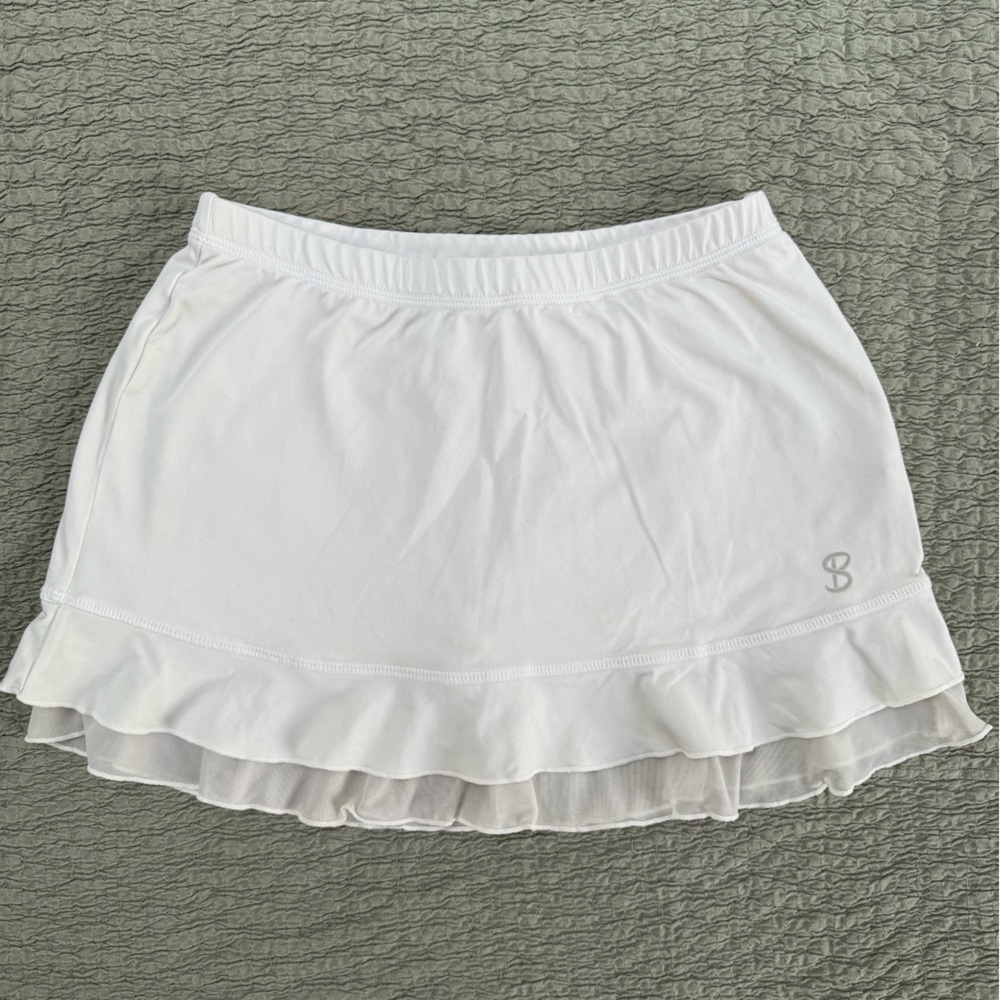 Elegant White Girl’s Sofibella Tennis skirt with Ruffle Detail